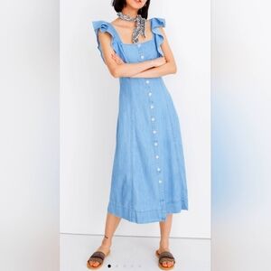 Madewell Lightweight Denim Flutter Sleeve Midi Dress, Size 4